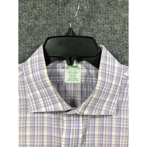 BROOKS BROTHERS Shirt Milano Men's 17-35 Purple Plaid Long Sleeve Button Up 1818 - Picture 6 of 16